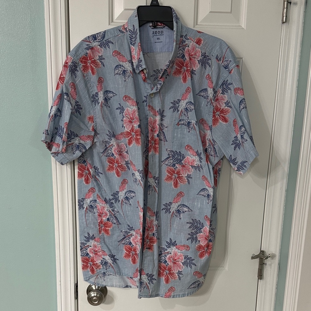 IZOD Men's Floral Button Down Shirt - Light Blue and Red